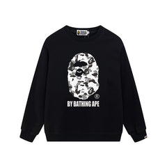 BAPE Black White Camo Ape Head Graphic Crewneck Sweatshirt
