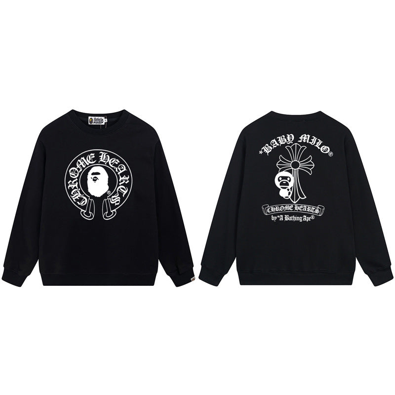 BAPE Black White Graphic Logo Crewneck Sweatshirt
