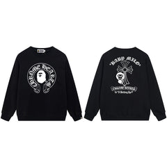 BAPE Black White Graphic Logo Crewneck Sweatshirt