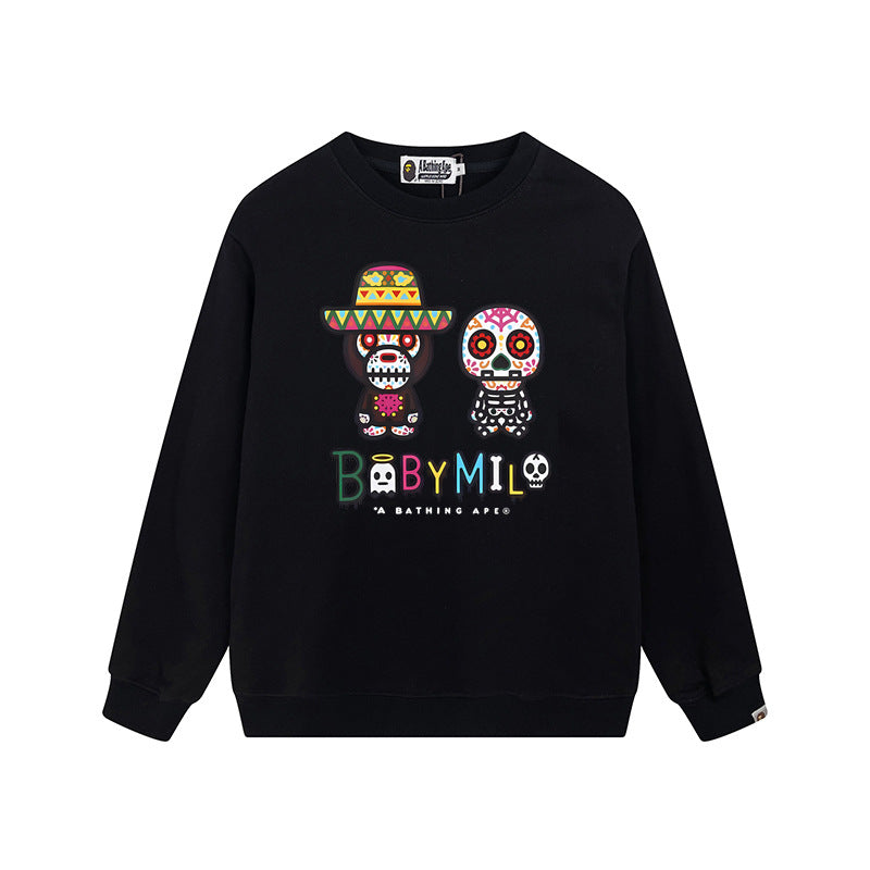 BAPE Colorful Skull Graphic Crewneck Sweatshirt Black