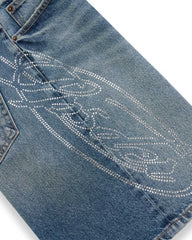 Sp5der Script Web Denim Shorts Indigo Blue