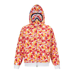 BAPE Shark Full Zip Camo Hoodie (Yellow, Red & White Multi-Camo)