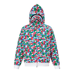BAPE Shark Full Zip Camo Hoodie (Green, Red & Blue Multi-Camo)