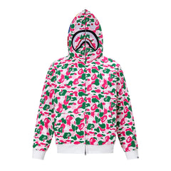 BAPE Shark Full Zip Camo Hoodie (Pink, Green & White Multi-Camo)