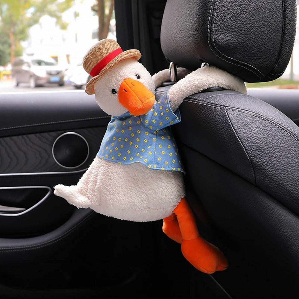 Duck Tissue Box – Plush Cartoon Car Tissue Holder & Storage Bucket