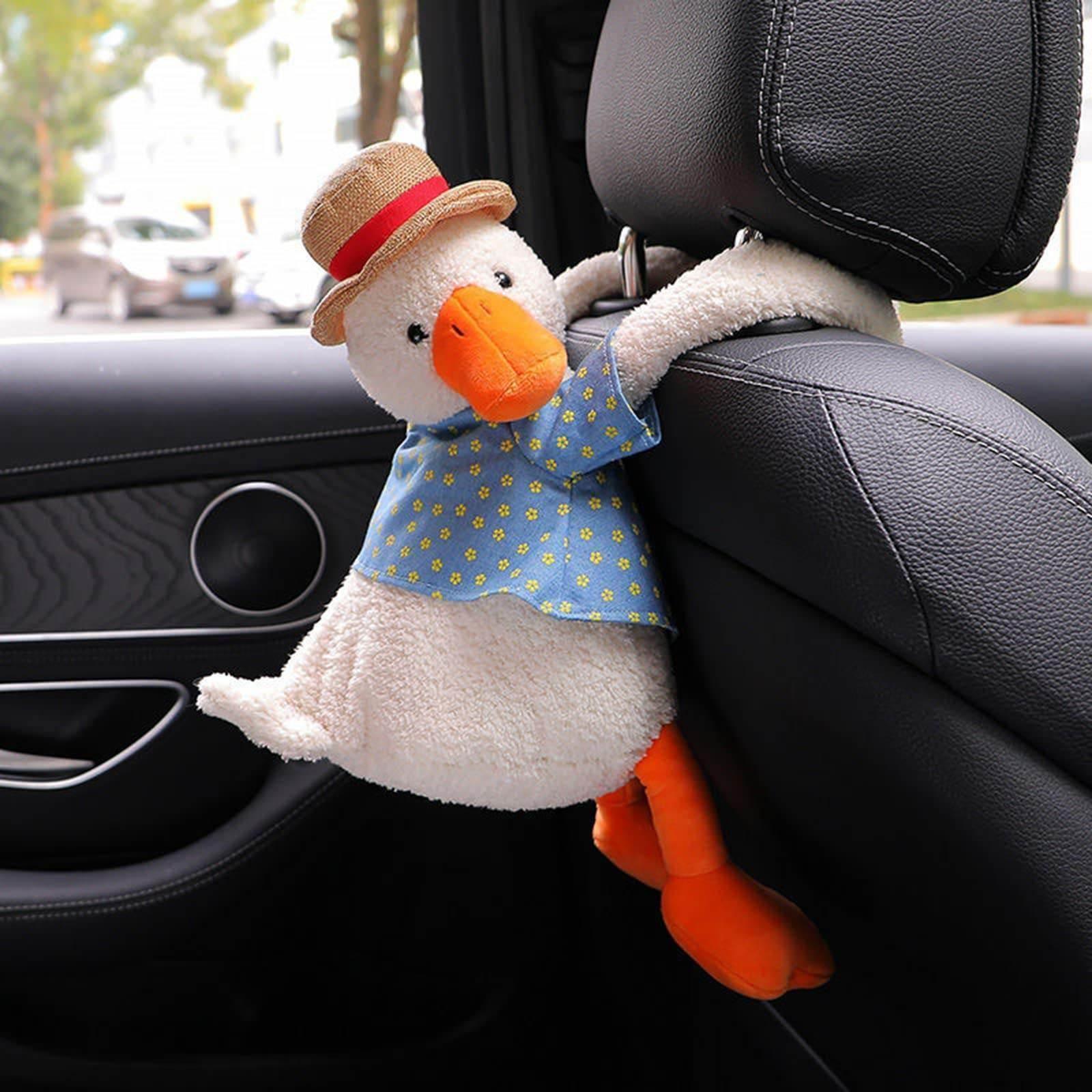 Duck Tissue Box – Plush Cartoon Car Tissue Holder & Storage Bucket