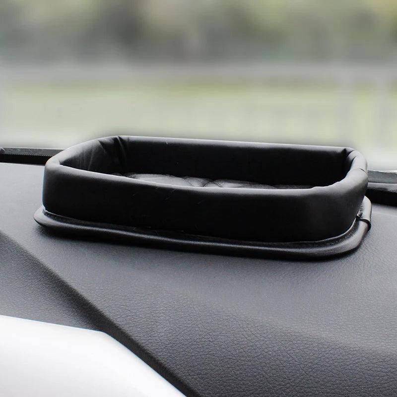 Camellia Rhinestone PU Leather Car Phone Storage Box Dashboard Organizer