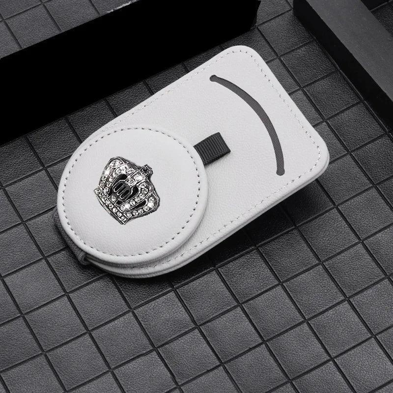 Genuine Leather Car Sun Visor Sunglasses Holder with Card Clamp