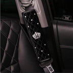 Bling Rhinestone Crown Car Seat Belt Covers - Black Pink Crystal Plush