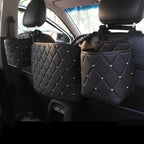 Crystal Rhinestone PU Leather Car Backseat Storage Organizer