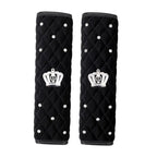 Bling Rhinestone Crown Car Seat Belt Covers - Black Pink Crystal Plush
