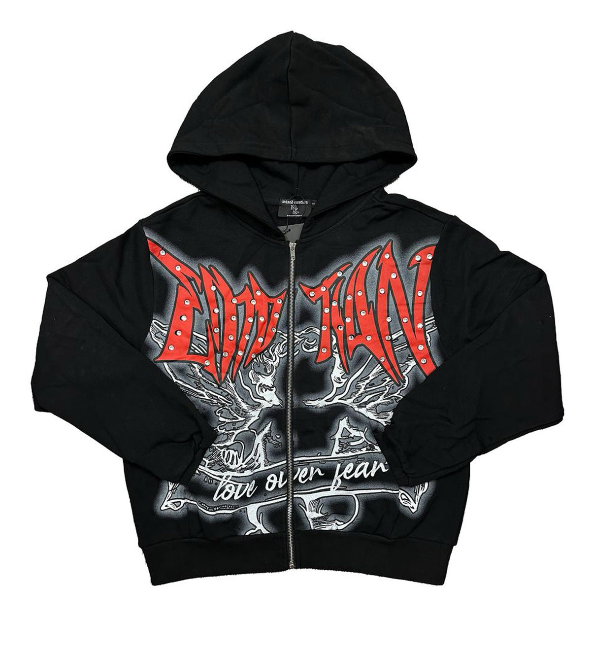 Mixed Emotions Graffiti Rhinestone Hoodie Black