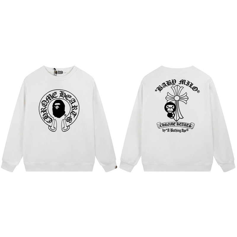 BAPE Black White Graphic Logo Crewneck Sweatshirt