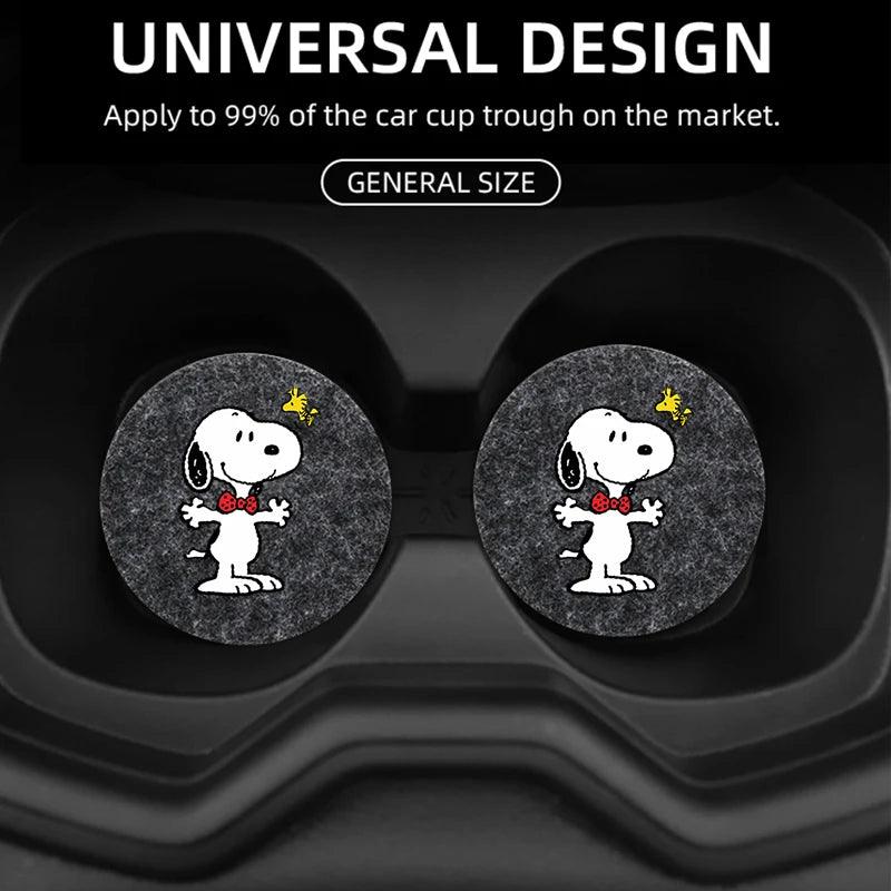 Snoopy Felt Car Cup Holder Coasters - Anti-Slip Universal Pads