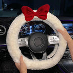 Universal Plush Car Steering Wheel Cover Red Bow Cute Cartoon