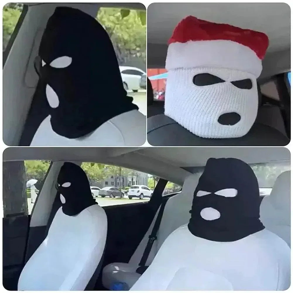3-Hole Funny Car Seat Headrest Cover – Full Face Ski Mask Design
