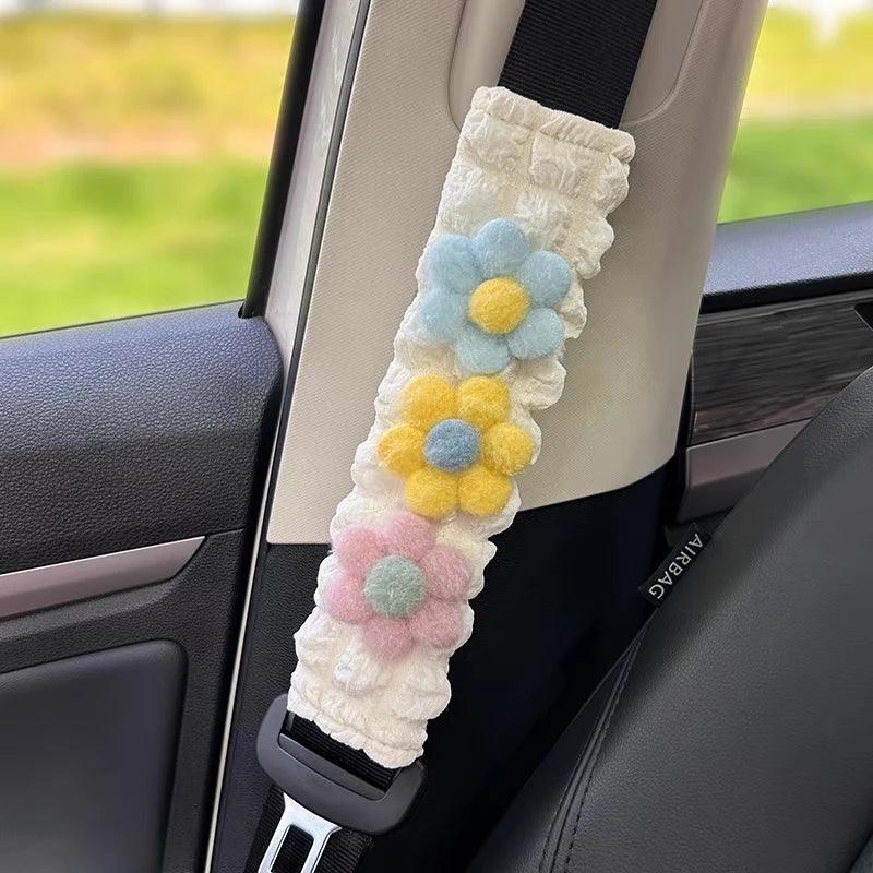 Floral Chiffon Seat Belt Shoulder Pads - Soft Cushion Protectors