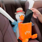 Duck Tissue Box – Plush Cartoon Car Tissue Holder & Storage Bucket
