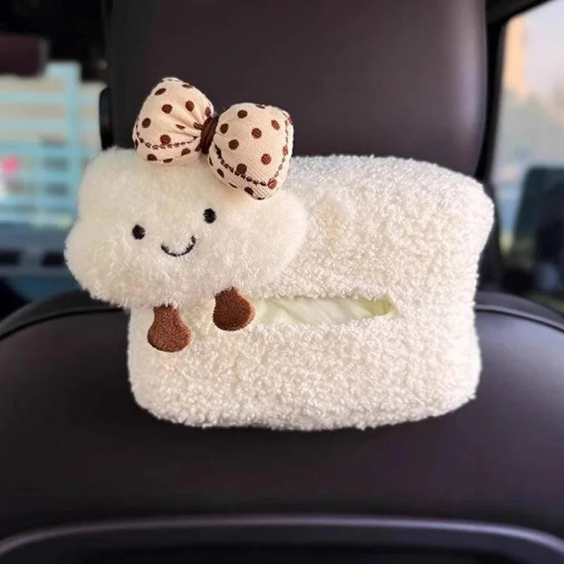 Cartoon Bow Cloud Car Tissue Box Holder - Hanging Napkin Storage