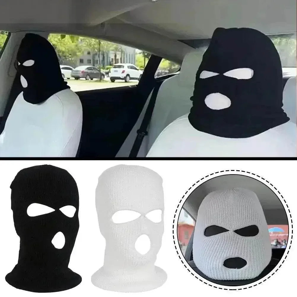 3-Hole Funny Car Seat Headrest Cover – Full Face Ski Mask Design