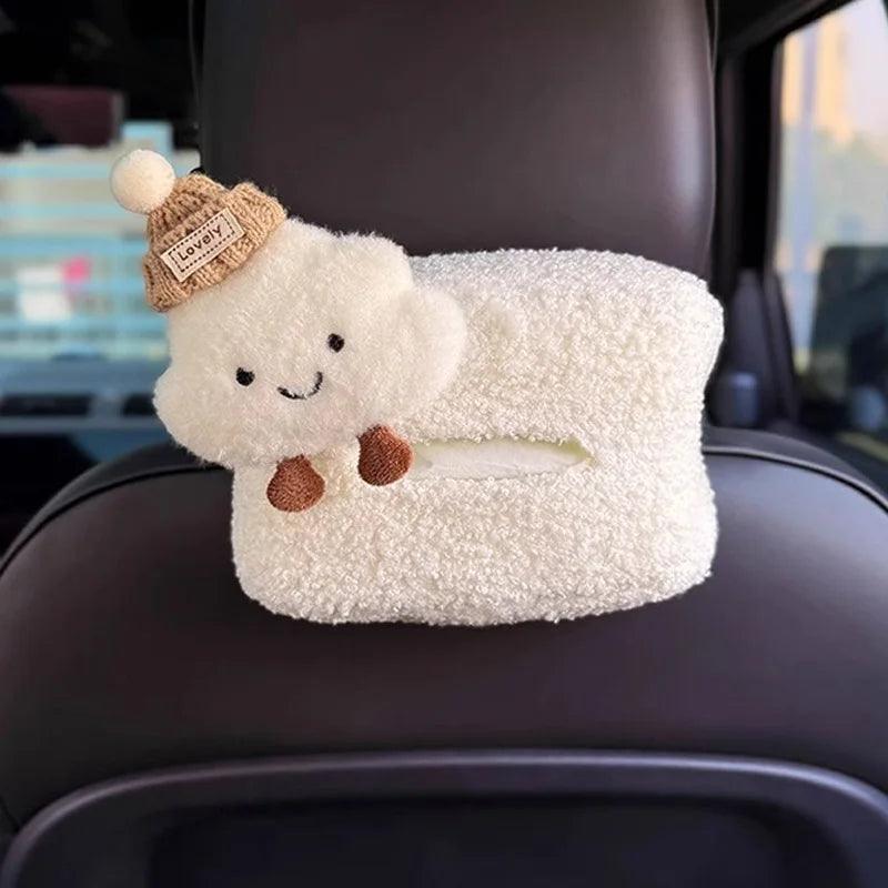 Cartoon Bow Cloud Car Tissue Box Holder - Hanging Napkin Storage