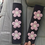 Ice Silk Pink Flower Seat Belt Shoulder Pads - 2pcs Car Safety Set