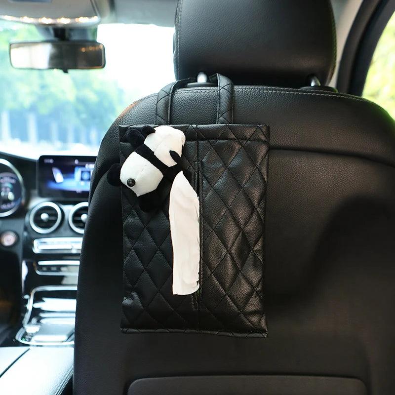 Leather Car Tissue Box Holder - Cute Panda Design Headrest Mount