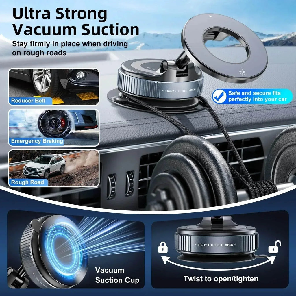 360° Magnetic Car Phone Holder – Vacuum Suction Mount