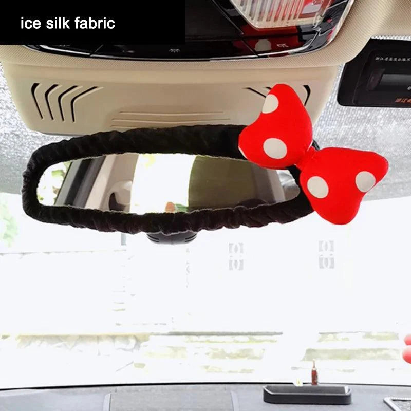 Ice Silk Car Seat Belt Cover Red Dot Bow Design Shoulder Pad Cushion