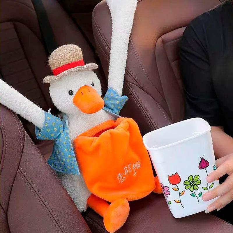 Duck Tissue Box – Plush Cartoon Car Tissue Holder & Storage Bucket