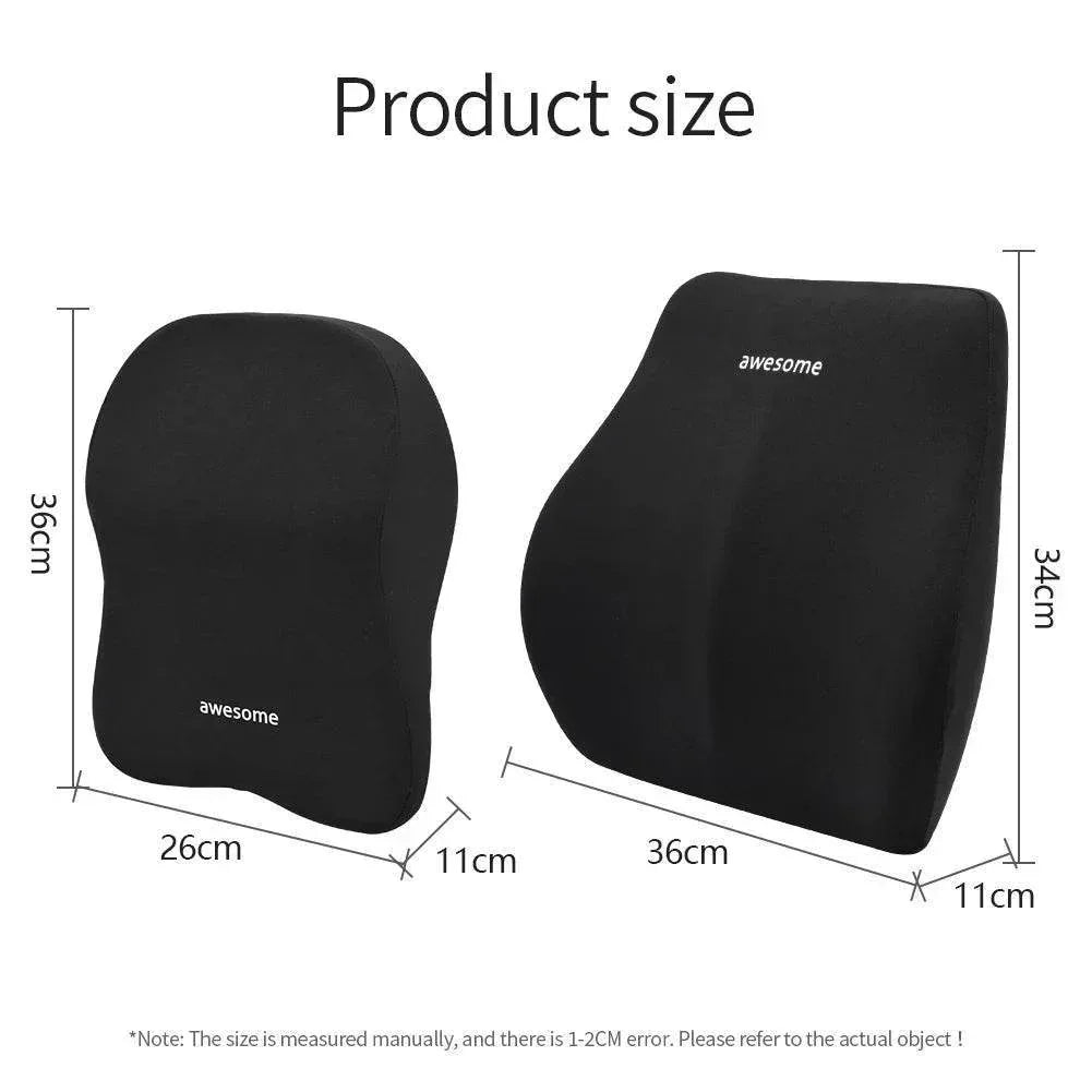 Ergonomic Memory Foam Car Neck & Lumbar Support Pillow Cushion Set
