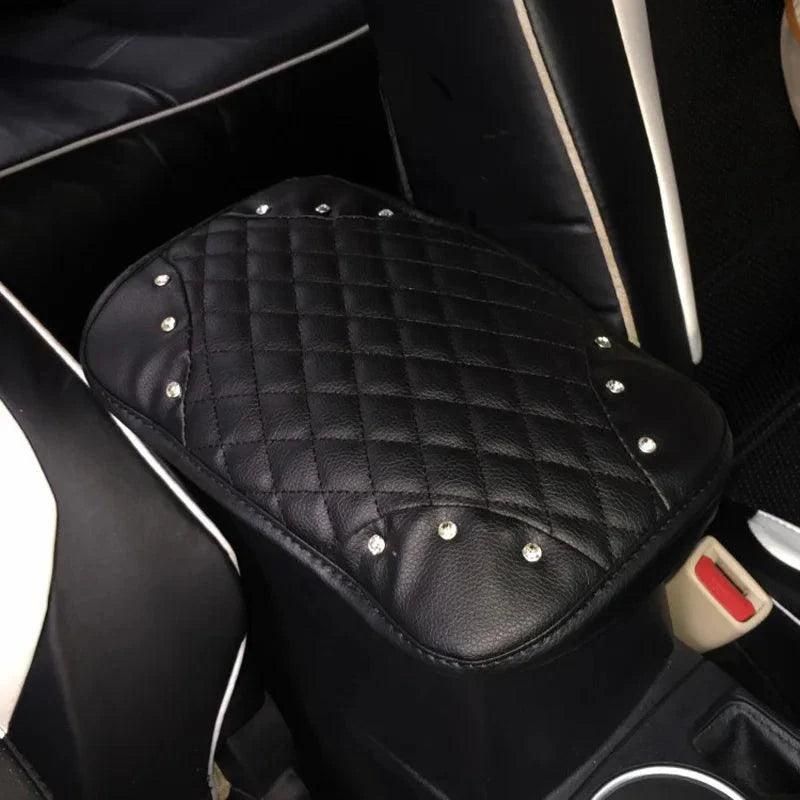 Diamond Crown Leather Car Armrest Cushion Universal Console Cover