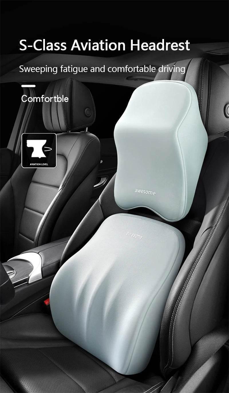 Ergonomic Memory Foam Car Neck & Lumbar Support Pillow Cushion Set
