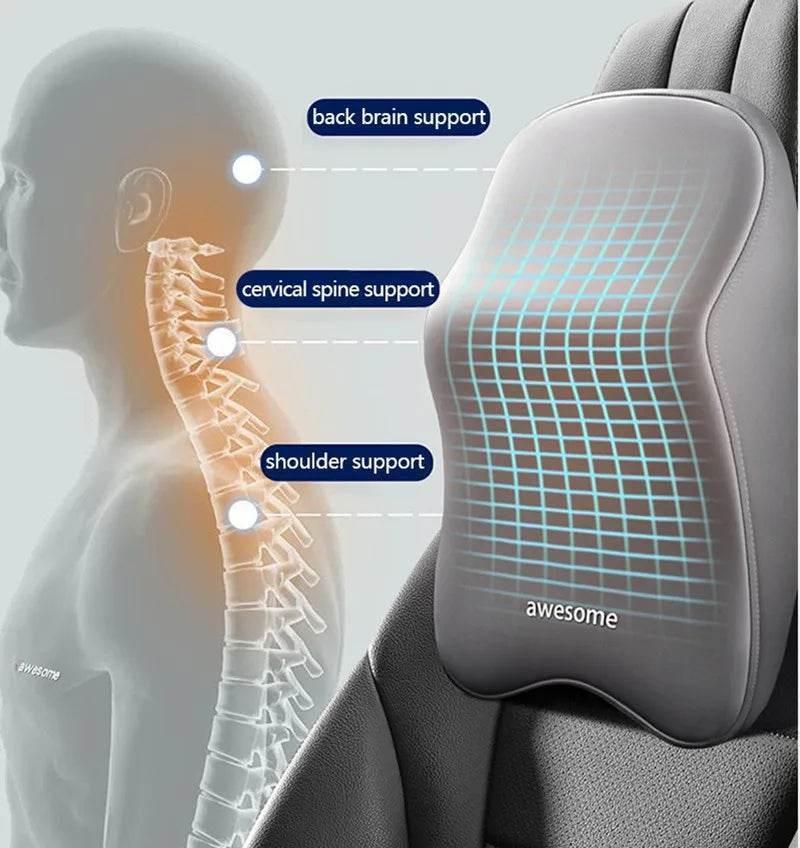 Ergonomic Memory Foam Car Neck & Lumbar Support Pillow Cushion Set