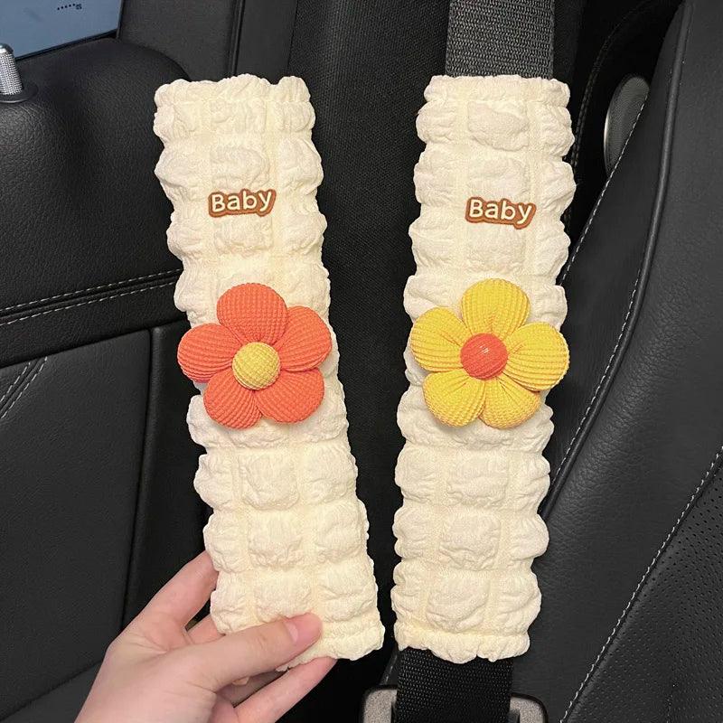 Floral Chiffon Seat Belt Shoulder Pads - Soft Cushion Protectors