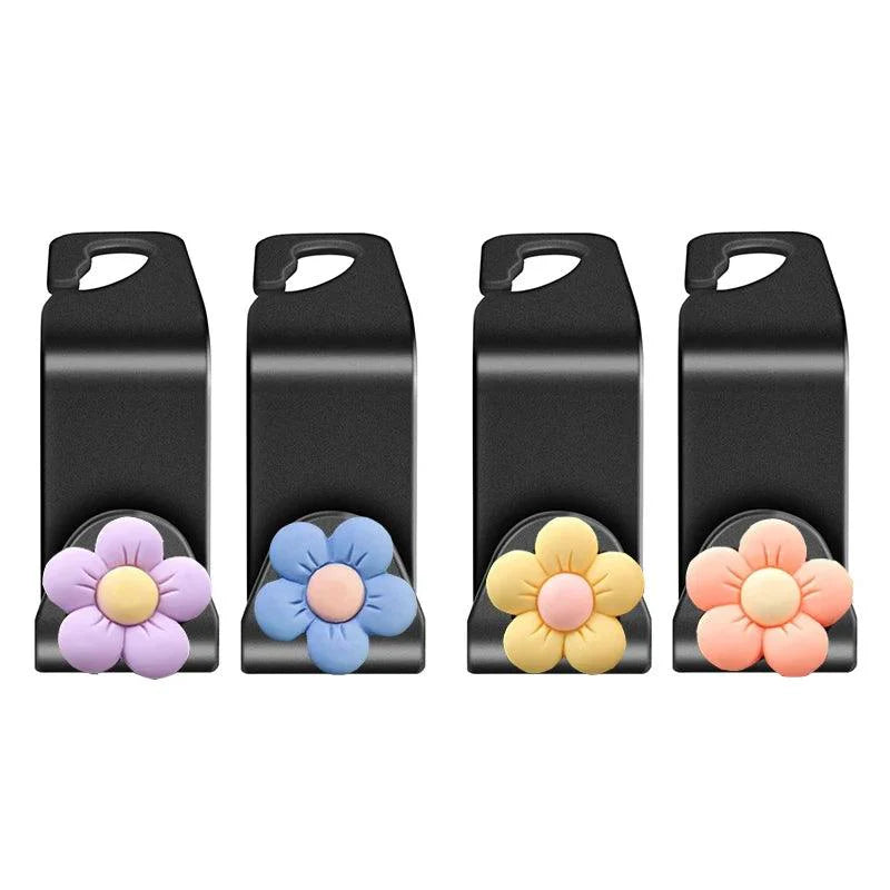 4pcs Flower Car Headrest Hooks Organizer Storage Rack Handbag Holder