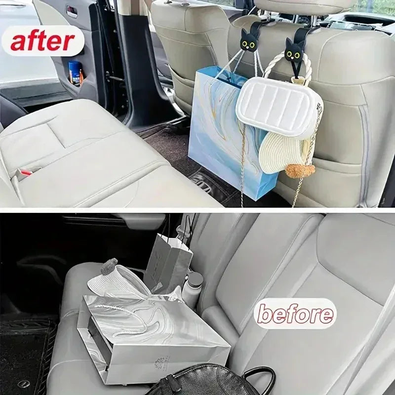 Universal 2pcs 3D Cat Car Seat Headrest Hooks - Vehicle Storage