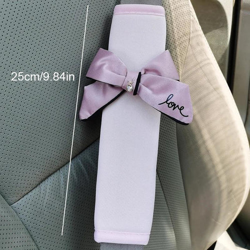 2pcs Pink Bow Tie Seat Belt Shoulder Pad Covers Car Interior