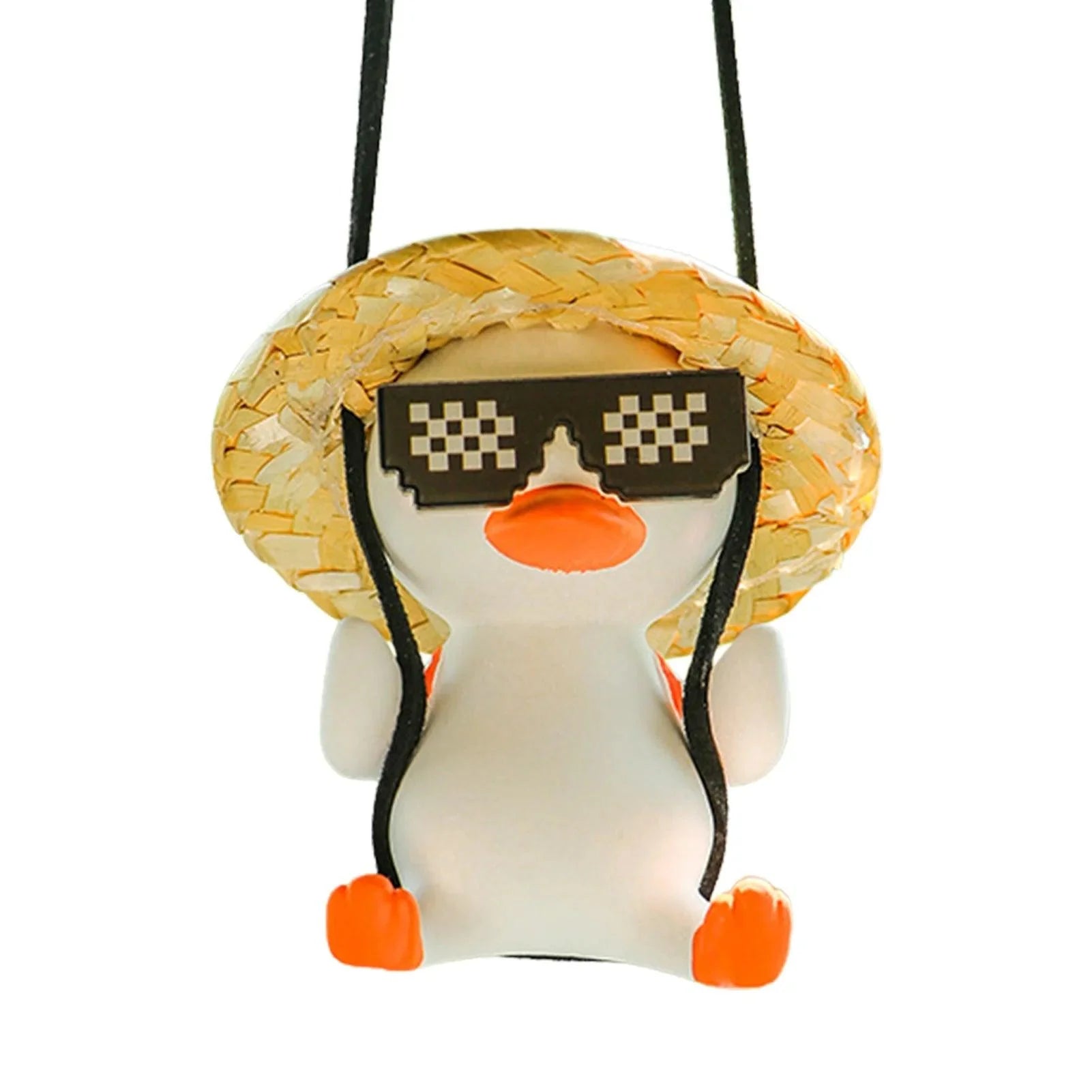 Swing Duck Straw Hat Car Pendant Rearview Mirror Hanging Ornament