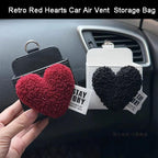 Retro Red Hearts Leather Car Organizer Air Vent Storage Bag