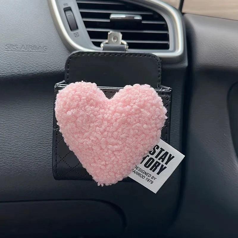 Retro Red Hearts Leather Car Organizer Air Vent Storage Bag