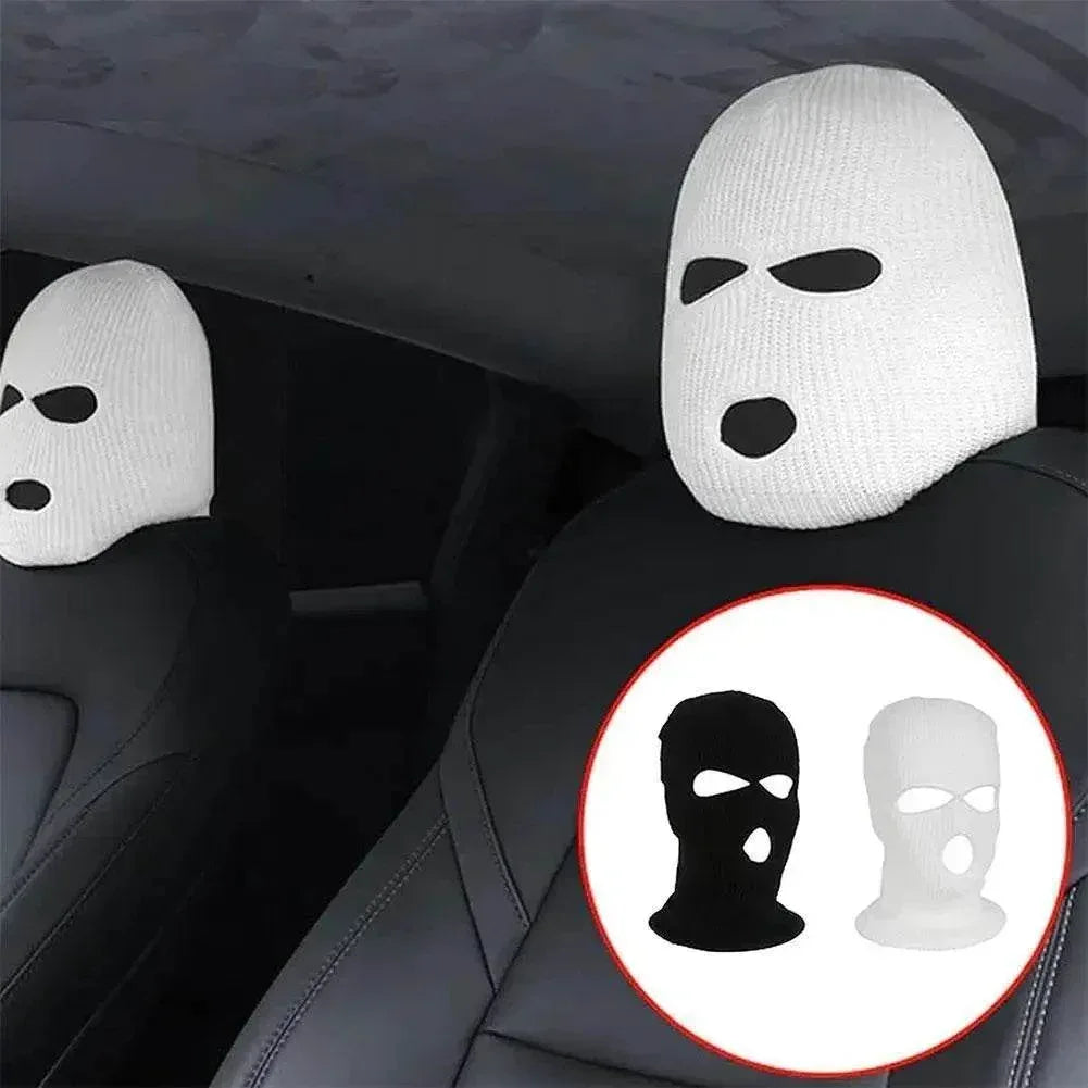 3-Hole Funny Car Seat Headrest Cover – Full Face Ski Mask Design
