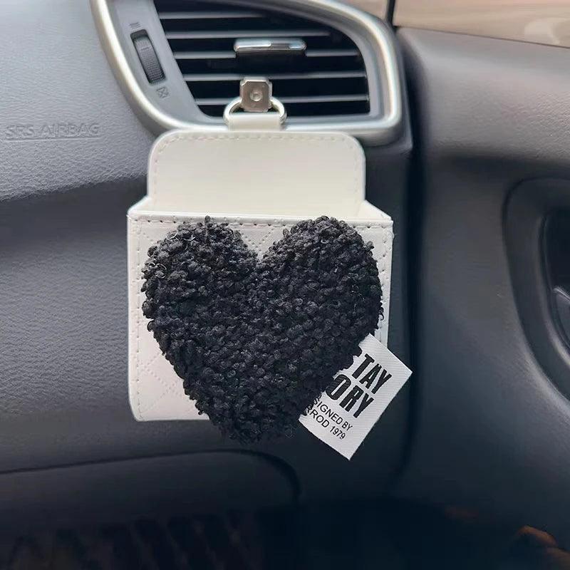 Retro Red Hearts Leather Car Organizer Air Vent Storage Bag