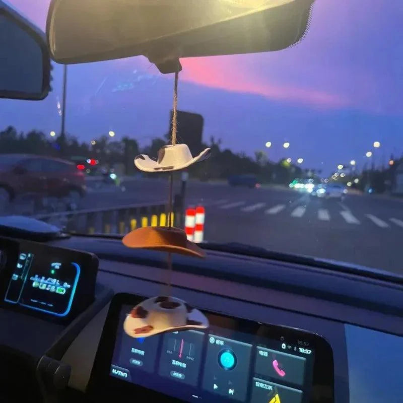 Mini Cowboy Hat Car Rearview Mirror Pendant Charm Interior Ornament