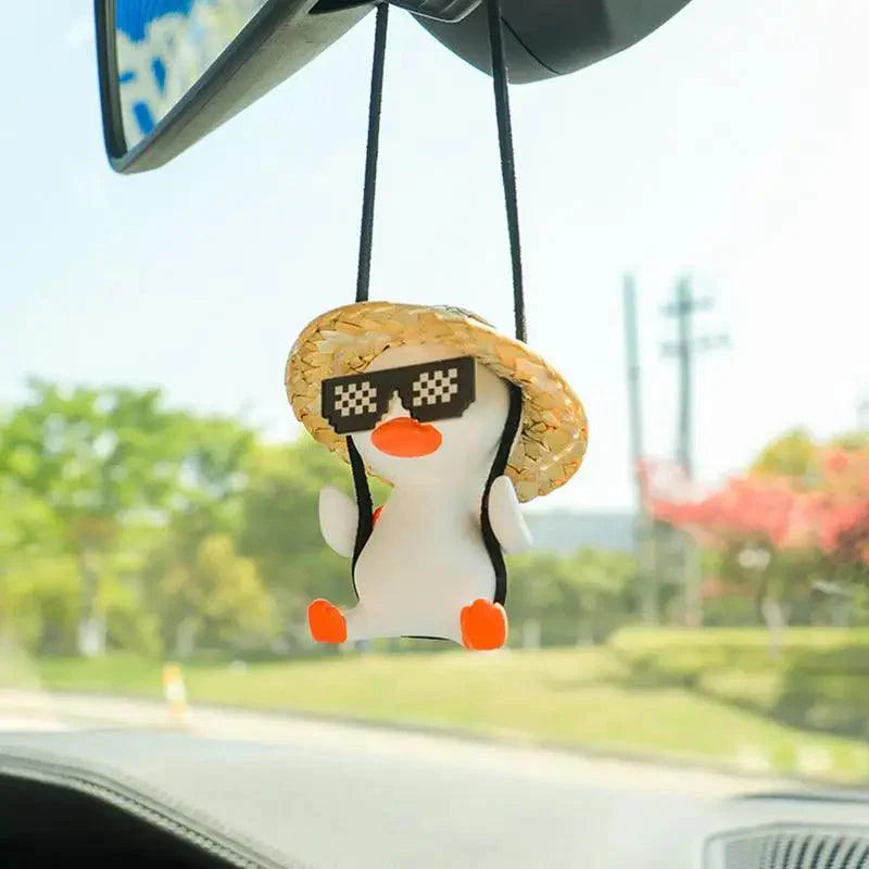 Swing Duck Straw Hat Car Pendant Rearview Mirror Hanging Ornament