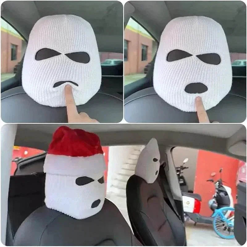 3-Hole Funny Car Seat Headrest Cover – Full Face Ski Mask Design
