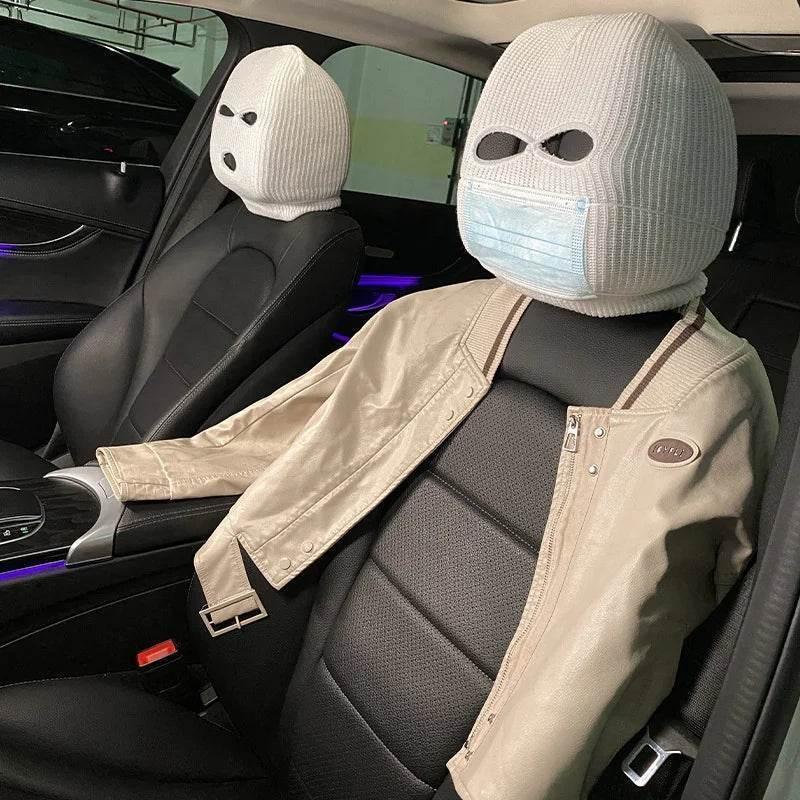3-Hole Funny Car Seat Headrest Cover – Full Face Ski Mask Design