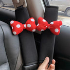 Ice Silk Car Seat Belt Cover Red Dot Bow Design Shoulder Pad Cushion