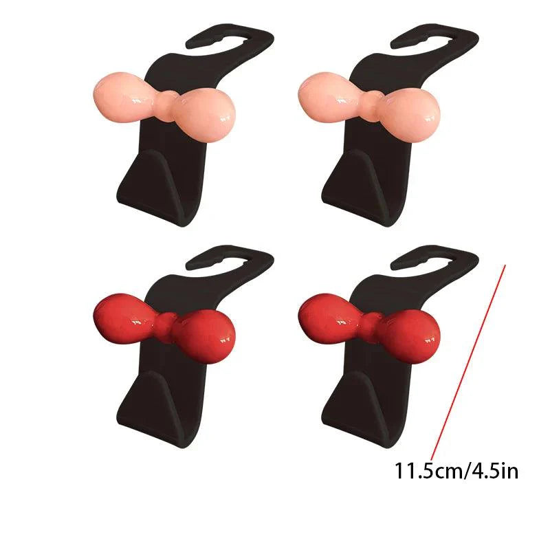 2Pcs Pink Bow Car Headrest Hooks - Seat Back Handbag Organizer