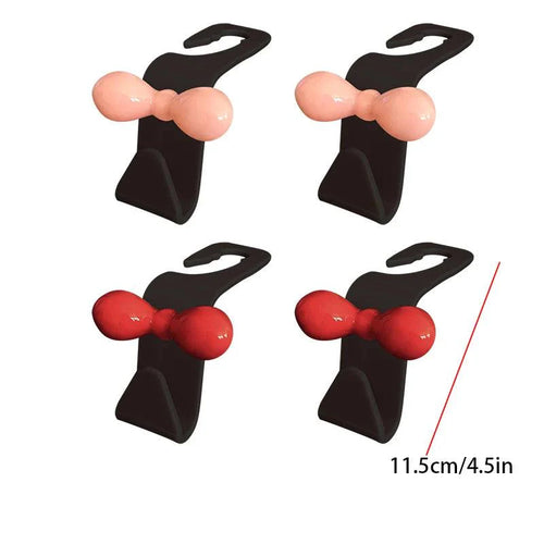 2Pcs Pink Bow Car Headrest Hooks - Seat Back Handbag Organizer